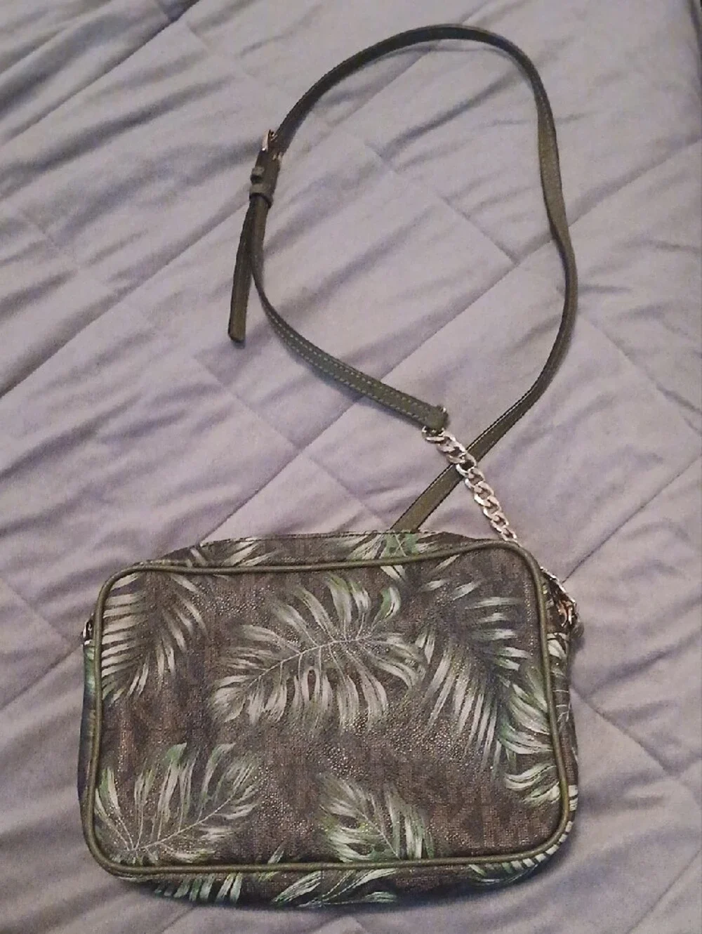 Michael Kors Green Palm-Print Crossbody Bag